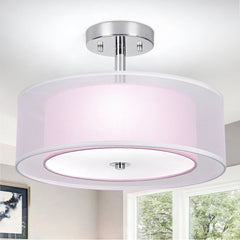 DLLT 15 Inch Pink Drum Light Fixtures with Double Fabric Shade, 3-Light Semi Flush Mount Ceiling Light Fixture, Modern Pendant Light Hanging for Living Room Bedroom Kitchen Dining Room Hallway Entryway - WS-FNC52-60B 2 | DEPULEY