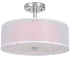 DLLT 15 Inch Pink Drum Light Fixtures with Double Fabric Shade, 3-Light Semi Flush Mount Ceiling Light Fixture, Modern Pendant Light Hanging for Living Room Bedroom Kitchen Dining Room Hallway Entryway - WS-FNC52-60B 3 | DEPULEY