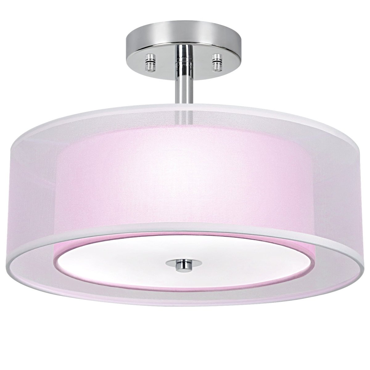 DLLT 15 Inch Pink Drum Light Fixtures with Double Fabric Shade, 3-Light Semi Flush Mount Ceiling Light Fixture, Modern Pendant Light Hanging for Living Room Bedroom Kitchen Dining Room Hallway Entryway - WS-FNC52-60B 1 | DEPULEY