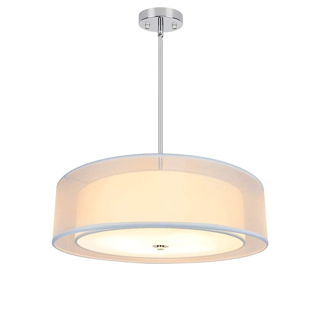 DLLT 3-Light Semi Flush Mount Ceiling Light Fixture, 20 Inch Adjustable Height Ceiling Hanging Lighting, Drum Pendant Light with Double Fabric Shade for Dining Room Living Room Bedroom Kitchen Entry Hallway - WSCL31-3W 1 | DEPULEY