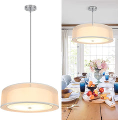 DLLT 3-Light Semi Flush Mount Ceiling Light Fixture, 20 Inch Adjustable Height Ceiling Hanging Lighting, Drum Pendant Light with Double Fabric Shade for Dining Room Living Room Bedroom Kitchen Entry Hallway - WSCL31-3W 2 | DEPULEY