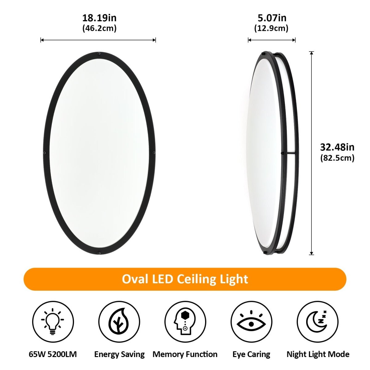 DLLT 32In Oval LED Ceiling Light Fixture, 65W Dimmable LED Flush Mount Ceiling Light with Remote, 3000K/4000K/5000K Adjustable, Brush Nickel Finish for Bedroom/Living Room/Dining Room - 11 | DEPULEY