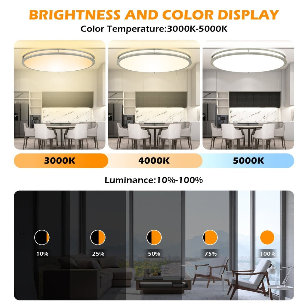DLLT 32In Oval LED Ceiling Light Fixture, 65W Dimmable LED Flush Mount Ceiling Light with Remote, 3000K/4000K/5000K Adjustable, Brush Nickel Finish for Bedroom/Living Room/Dining Room - WS-FPC39-65C-D 5 | DEPULEY