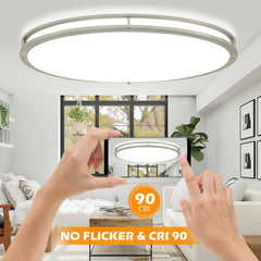 DLLT 32In Oval LED Ceiling Light Fixture, 65W Dimmable LED Flush Mount Ceiling Light with Remote, 3000K/4000K/5000K Adjustable, Brush Nickel Finish for Bedroom/Living Room/Dining Room - 2 | DEPULEY