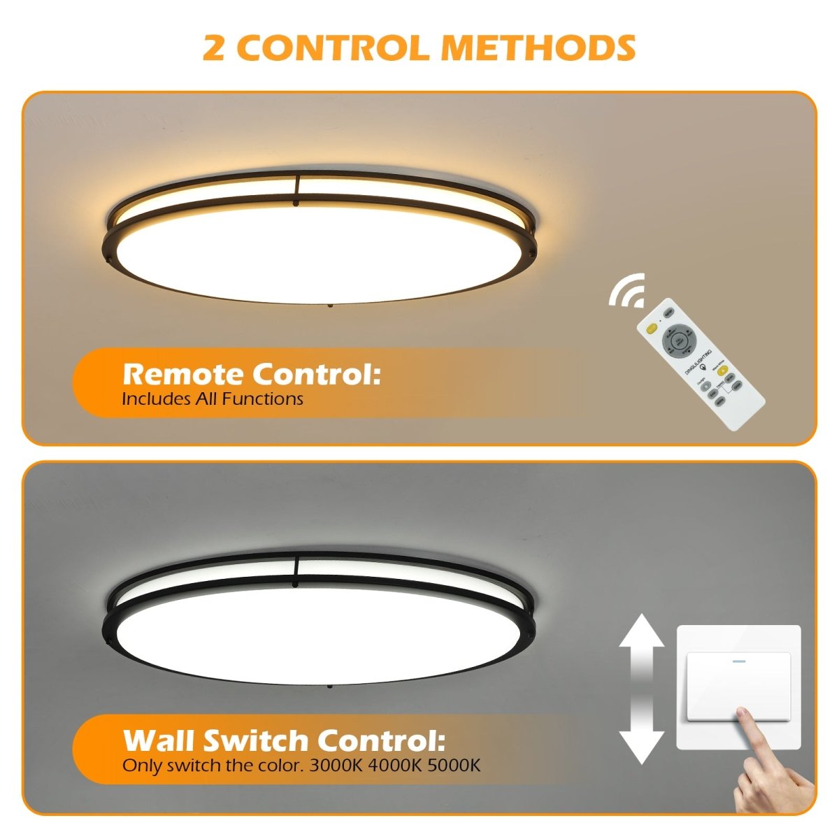 DLLT 32In Oval LED Ceiling Light Fixture, 65W Dimmable LED Flush Mount Ceiling Light with Remote, 3000K/4000K/5000K Adjustable, Brush Nickel Finish for Bedroom/Living Room/Dining Room - 12 | DEPULEY