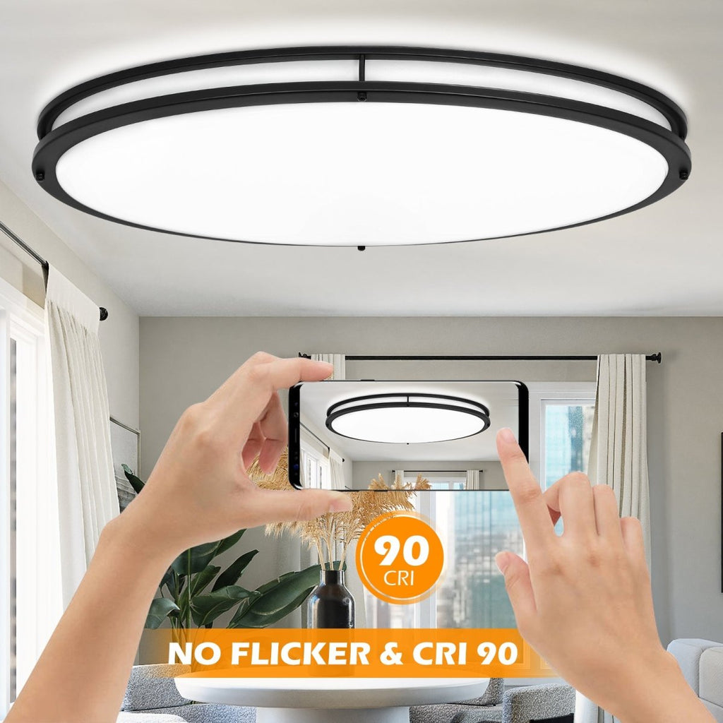 DLLT 32In Oval LED Ceiling Light Fixture, 65W Dimmable LED Flush Mount Ceiling Light with Remote, 3000K/4000K/5000K Adjustable, Brush Nickel Finish for Bedroom/Living Room/Dining Room - 10 | DEPULEY