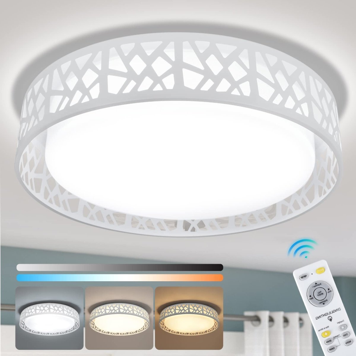 DLLT 35W LED Ceiling Light Dimmable Modern White Ceiling Light Living Room with Remote Control and Round Large Design with Drawing (3000 K - 6000 K) for Bedroom Kitchen Dining Room Office Hall Children's Room - WSCL38-35C-W 2 | DEPULEY