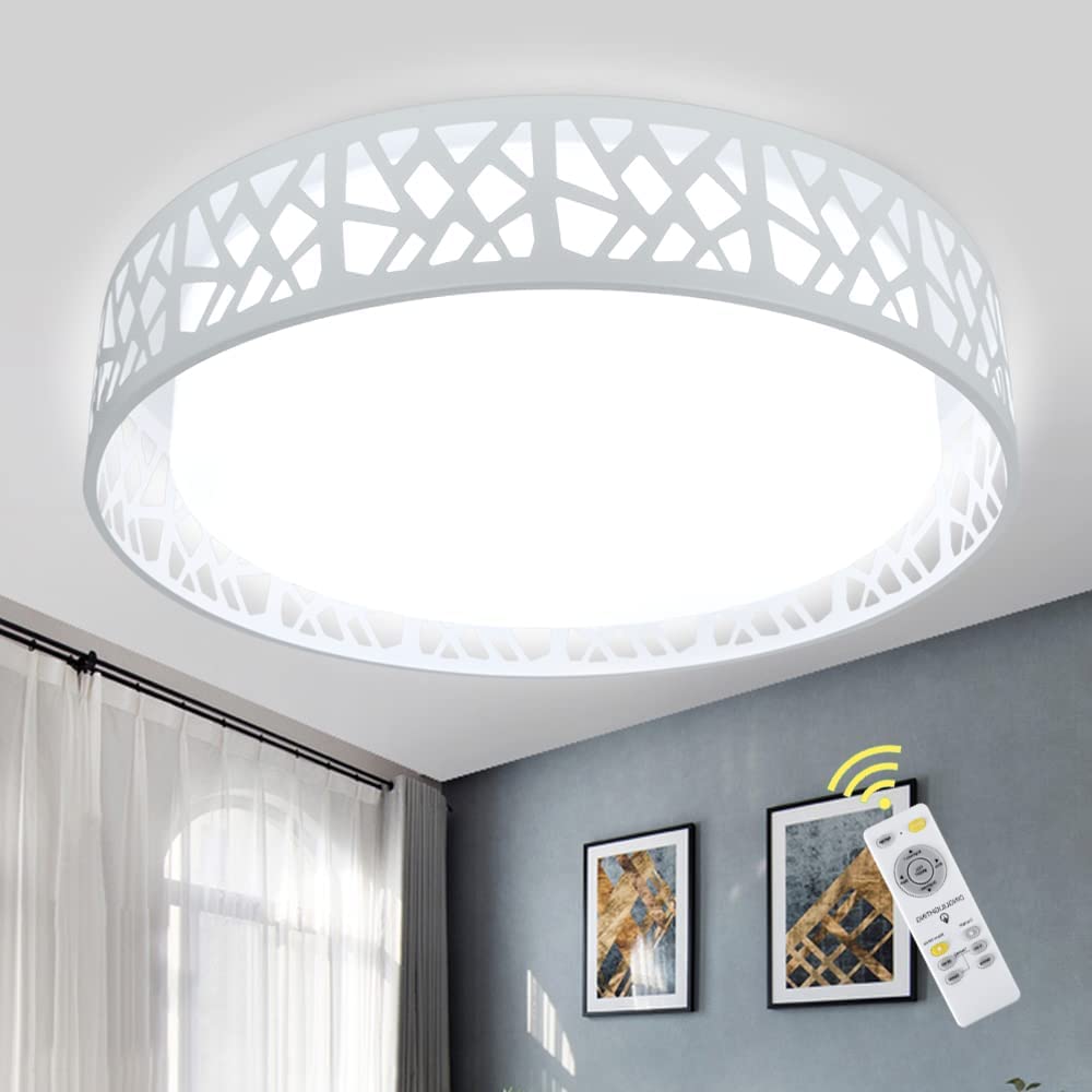DLLT 35W LED Ceiling Light Dimmable Modern White Ceiling Light Living Room with Remote Control and Round Large Design with Drawing (3000 K - 6000 K) for Bedroom Kitchen Dining Room Office Hall Children's Room - WSCL38-35C-W 1 | DEPULEY