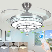 DLLT 42'' Crystal Ceiling Fan with Light, 36W Modern Ceiling Fan Remote, 3-Blade Retractable Led Fan Chandelier Indoor for Living Room, Bedroom, Dining Room, Color Changeable 3000K-6000K Nickel - WSFSL002-36C 1 | DEPULEY