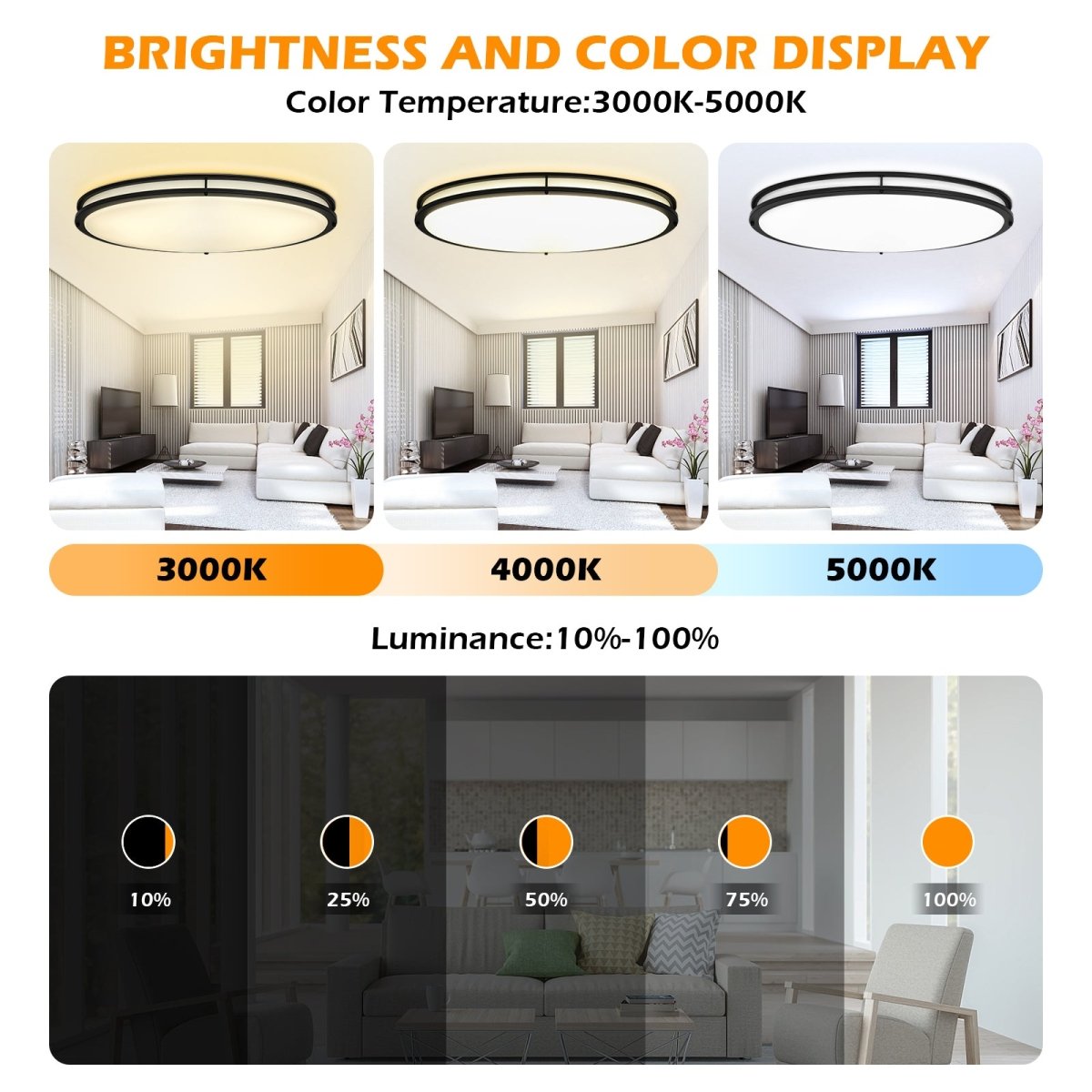 DLLT 65W Dimmable LED Flush Mount Ceiling Light with Remote, 32" Oval Brush Nickel Finish Close to Ceiling Light Fixture for Bedroom/Living Room/Kitchen Lighting, 3CCT Adjustable - WS-FPC39-65C-B 4 | DEPULEY