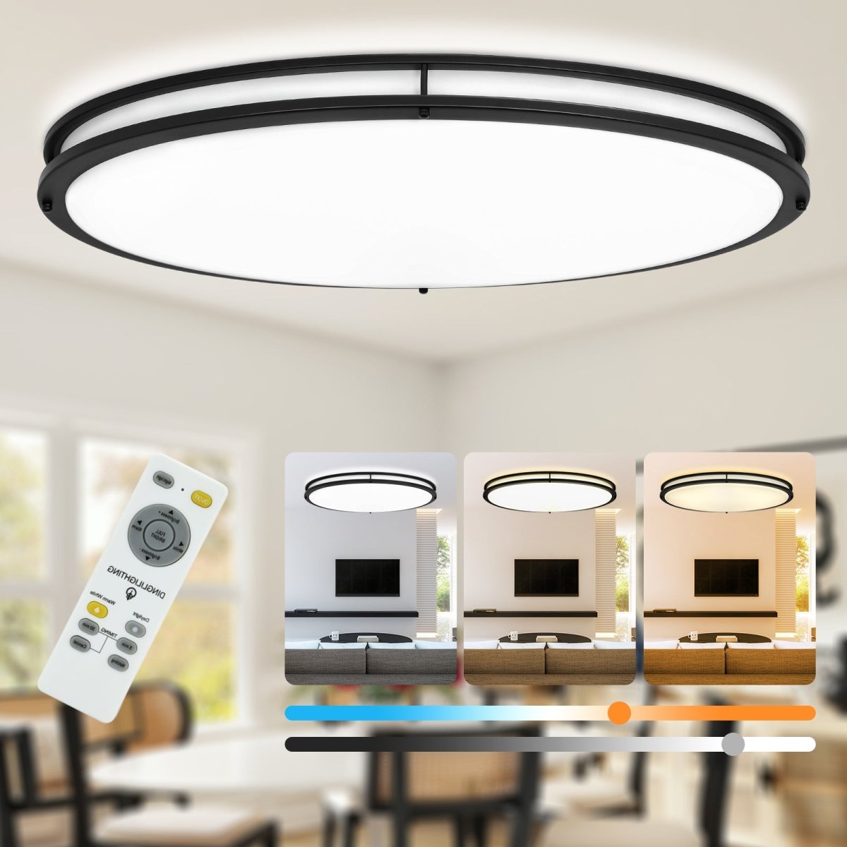 DLLT 65W Dimmable LED Flush Mount Ceiling Light with Remote, 32" Oval Brush Nickel Finish Close to Ceiling Light Fixture for Bedroom/Living Room/Kitchen Lighting, 3CCT Adjustable - 1 | DEPULEY