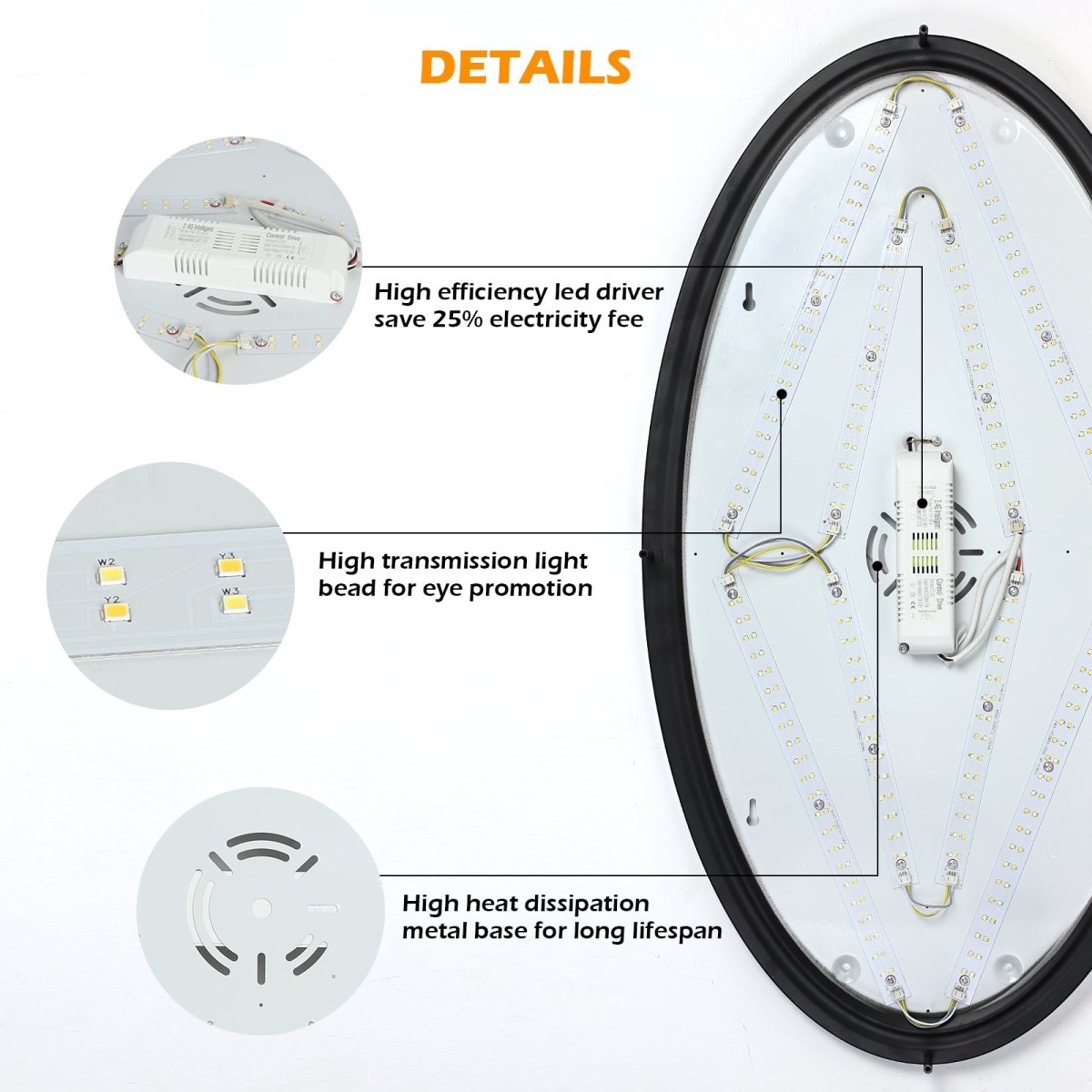 DLLT 65W Dimmable LED Flush Mount Ceiling Light with Remote, 32" Oval Brush Nickel Finish Close to Ceiling Light Fixture for Bedroom/Living Room/Kitchen Lighting, 3CCT Adjustable - WS-FPC39-65C-B 7 | DEPULEY