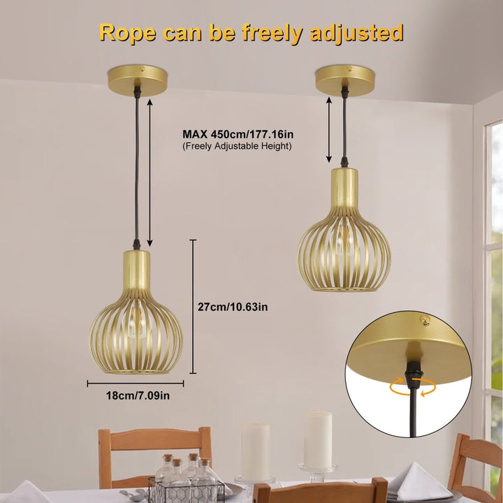 DLLT Golden Brass Hollow-carved Design Pendant Ceiling Lights Fixtures, Classic Pendant Lamp Industrial Metal Hanging Pendant LED Lighting for Kitchen, Bedroom, Dining Room, Hallway, Loft, Restaurant, Bar, Entryway - WSCDD07 15 | DEPULEY