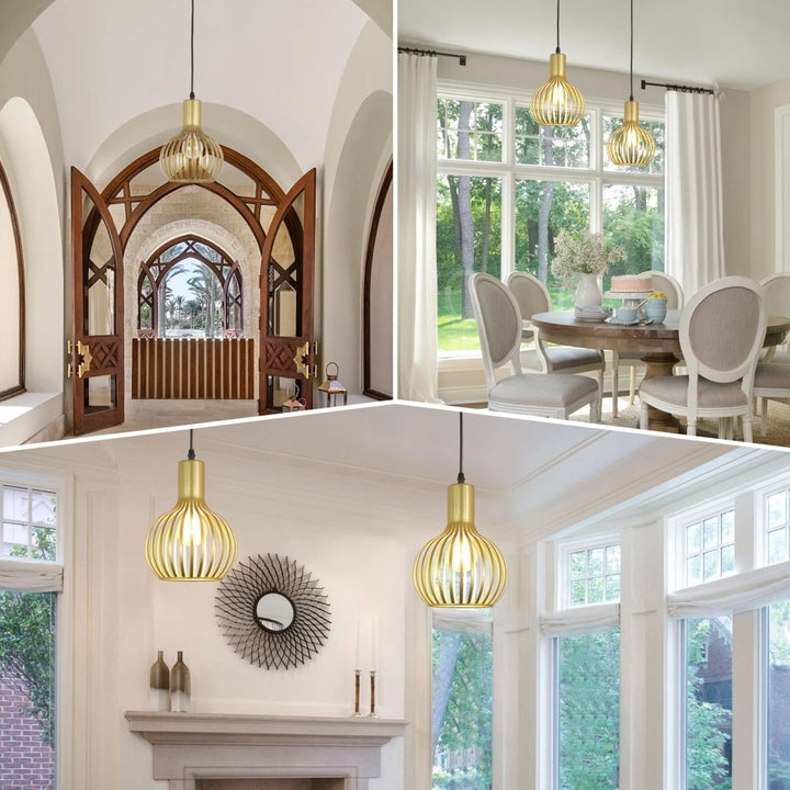 DLLT Golden Brass Hollow-carved Design Pendant Ceiling Lights Fixtures, Classic Pendant Lamp Industrial Metal Hanging Pendant LED Lighting for Kitchen, Bedroom, Dining Room, Hallway, Loft, Restaurant, Bar, Entryway - WS-FND25-60B-DP 9 | DEPULEY