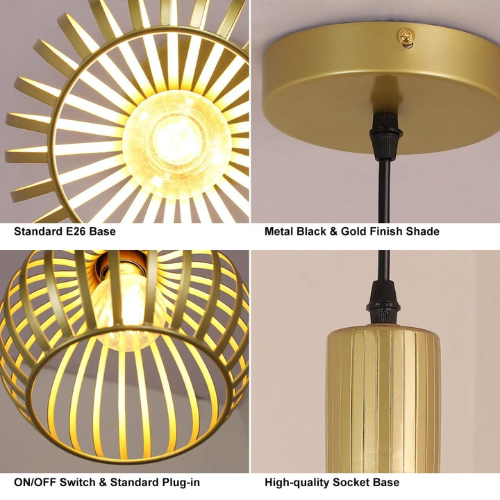 DLLT Golden Brass Hollow-carved Design Pendant Ceiling Lights Fixtures, Classic Pendant Lamp Industrial Metal Hanging Pendant LED Lighting for Kitchen, Bedroom, Dining Room, Hallway, Loft, Restaurant, Bar, Entryway - WS-FND25-60B-DP 7 | DEPULEY