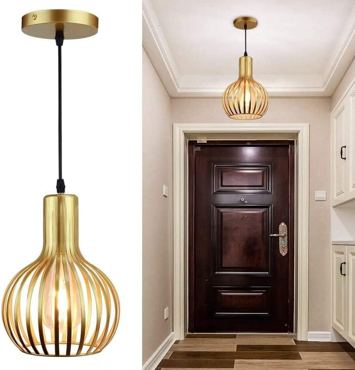DLLT Golden Brass Hollow-carved Design Pendant Ceiling Lights Fixtures, Classic Pendant Lamp Industrial Metal Hanging Pendant LED Lighting for Kitchen, Bedroom, Dining Room, Hallway, Loft, Restaurant, Bar, Entryway - WSCDD07 14 | DEPULEY