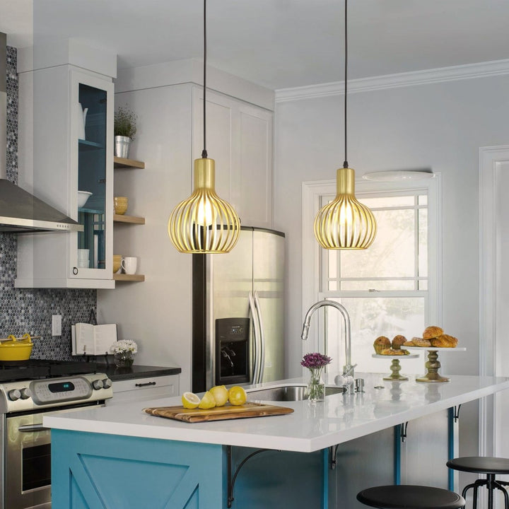 DLLT Golden Brass Hollow-carved Design Pendant Ceiling Lights Fixtures, Classic Pendant Lamp Industrial Metal Hanging Pendant LED Lighting for Kitchen, Bedroom, Dining Room, Hallway, Loft, Restaurant, Bar, Entryway - WS-FND25-60B-DP 11 | DEPULEY
