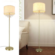 DLLT LED Floor Lamp for Living Room, Crystal Elegant Reading Standing Light for Kids Bedroom, Suit Mid Century, Modern & Farmhouse Rooms, Tall Pole with Fabric Drum Shade, Brass - PY-F1032G 2 | DEPULEY