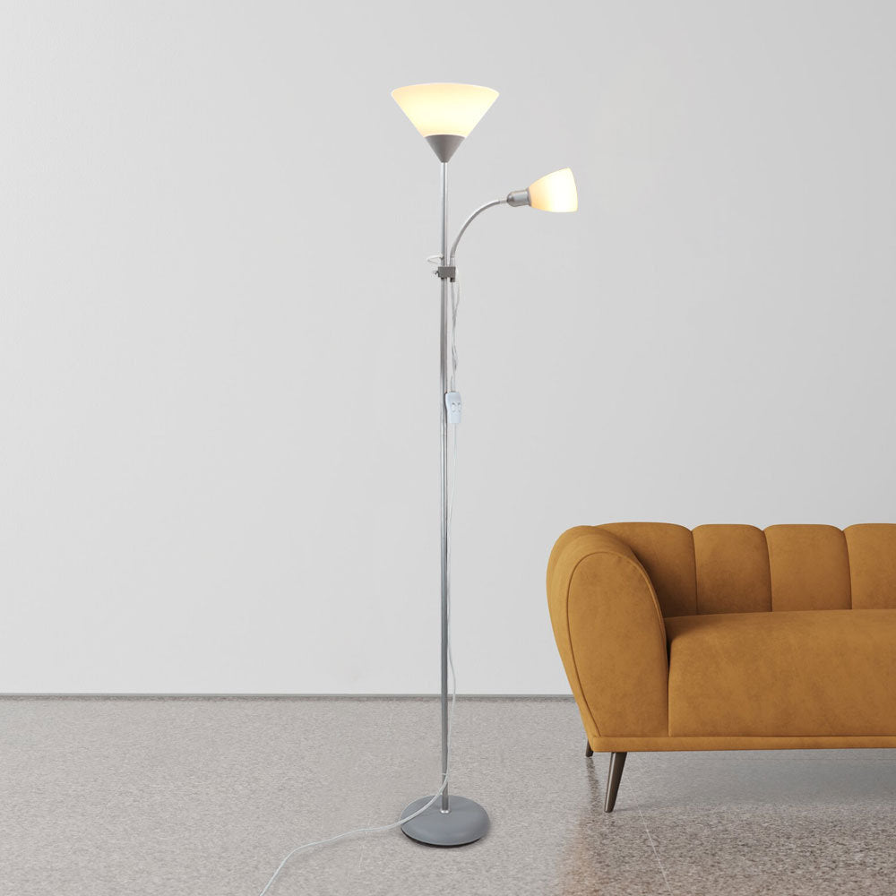 DLLT LED Floor Lamp with Reading Lights, Modern Standing Pole Light, Torchiere and Gooseneck Free Standing Lamp for Living Room, Bedroom, Office (Silver) - WSFLL008-S 1 | DEPULEY