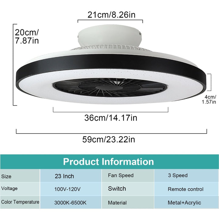 DLLT Modern Ceiling Fans with Lights, 40W LED Dimmable with Remote, 7 Invisible Blades Semi Flush Mount Ceiling Fan Light, 3-Speed Indoor Low Profile Ceiling Fan, 3000K-6500K Timing - WS-FPZ12-40C 4 | DEPULEY
