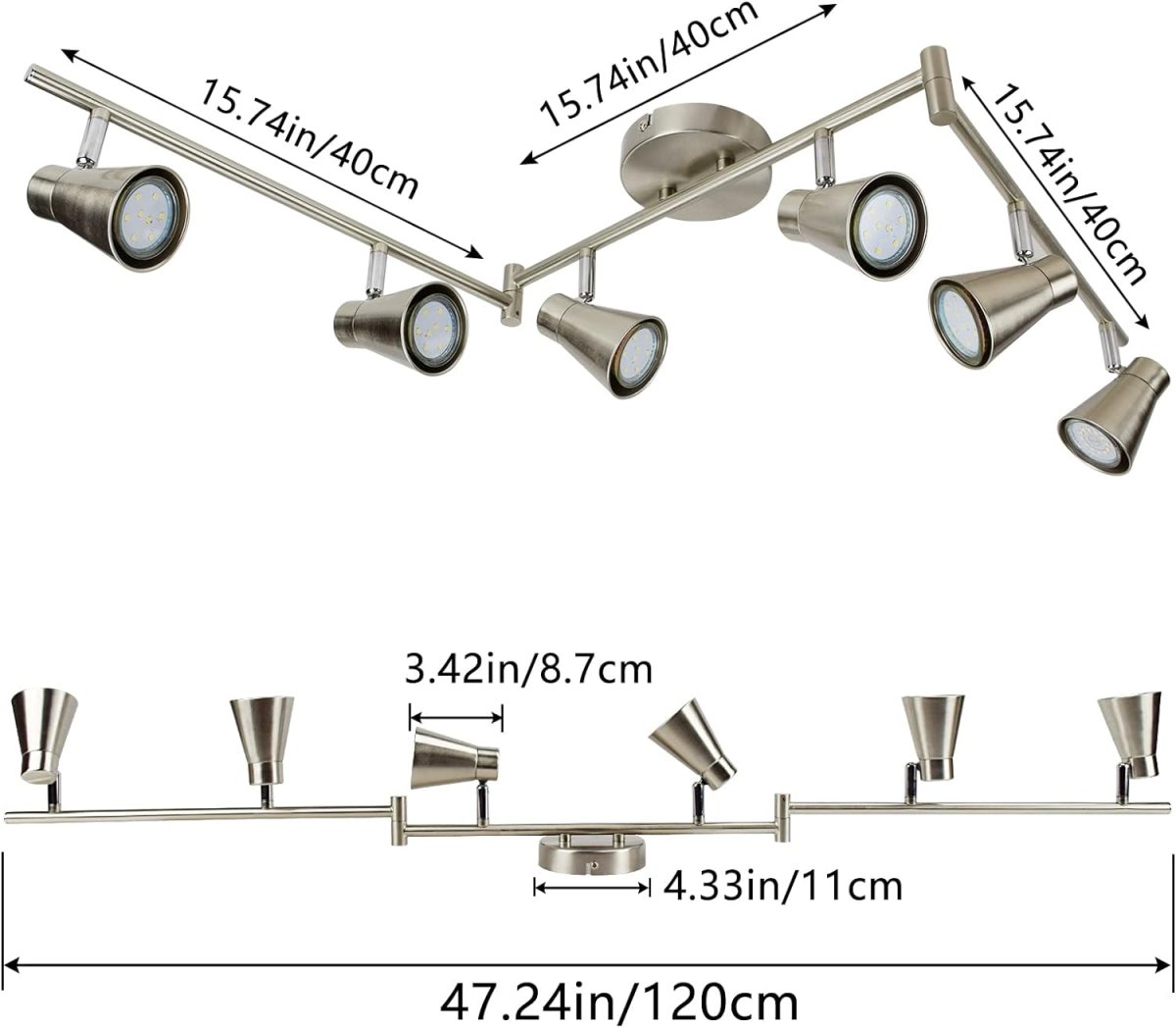 DLLT Modern LED Track Lighting Kit 6 Lights Adjustable Decorative Track Light Fixture 6 Way Flush Mount Ceiling or Wall Spotlight for Kitchen Dining Room Hallway Bedroom Warm Light Silver DEPULEY