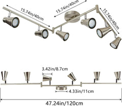 DLLT Modern LED Track Lighting Kit-6 Lights Adjustable Decorative Track Light Fixture, 6 Way Flush Mount Ceiling or Wall Spotlight for Kitchen, Dining Room, Hallway, Bedroom, Warm Light, Silver - WSSD02-18B 2 | DEPULEY