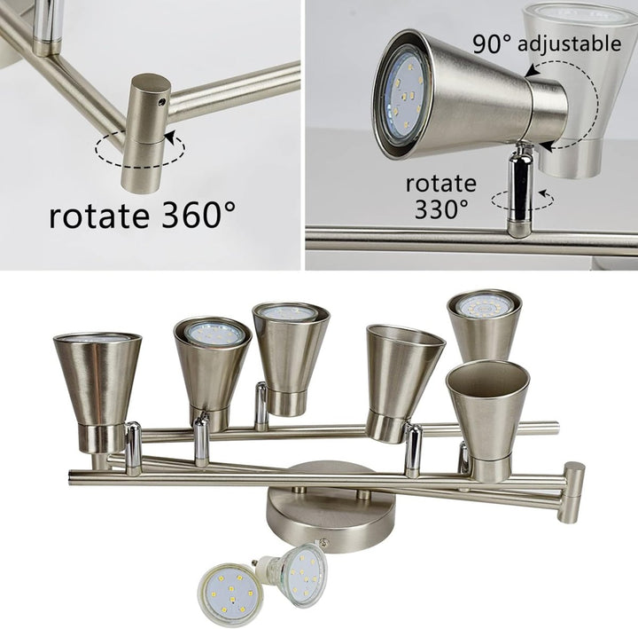 DLLT Modern LED Track Lighting Kit-6 Lights Adjustable Decorative Track Light Fixture, 6 Way Flush Mount Ceiling or Wall Spotlight for Kitchen, Dining Room, Hallway, Bedroom, Warm Light, Silver - WSSD02-18B 4 | DEPULEY