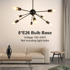 DLLT Sputnik Chandelier 8 Lights, Starburst Black Modern Ceiling Light Fixtures, Mid Century Vintage Hanging Semi Flush Mount Pendant Lamp for Living Room, Kitchen and Bedroom, E26 Socket - WSCDD31-B8 2 | DEPULEY