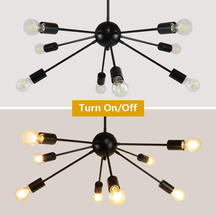 DLLT Sputnik Chandelier 8 Lights, Starburst Black Modern Ceiling Light Fixtures, Mid Century Vintage Hanging Semi Flush Mount Pendant Lamp for Living Room, Kitchen and Bedroom, E26 Socket - WSCDD31-B8 5 | DEPULEY