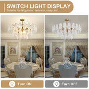 Wansi Shine 12-Light Modern Semi Flush Mount Ceiling Light, 31.5" or 27.5" Crystal Chandelier Ceiling Light Fixtures with 3-Tire Cloud Glass Lampshade for Bedroom, Included 12 LED Bulbs - WS-FPC53-D800-12C3 8 | DEPULEY