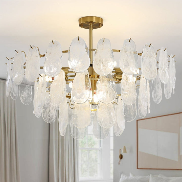 Wansi Shine 12-Light Modern Semi Flush Mount Ceiling Light, 31.5" or 27.5" Crystal Chandelier Ceiling Light Fixtures with 3-Tire Cloud Glass Lampshade for Bedroom, Included 12 LED Bulbs - WS-FPC53-D800-12C3 7 | DEPULEY