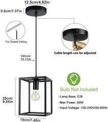 Depuley 1 Light Black Lantern Pendant Light Fixture, Depuley Rustic Hallway Chandelier Lighting with Adjustable Cord, Rectangle Metal Cage Hanging Lights - WSCDD25-B 3 | Depuley