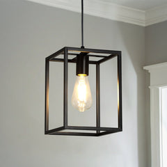 Depuley 1 Light Black Lantern Pendant Light Fixture, Depuley Rustic Hallway Chandelier Lighting with Adjustable Cord, Rectangle Metal Cage Hanging Lights - WSCDD25-B 2 | Depuley