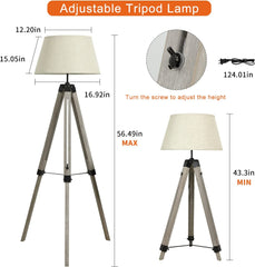 Depuley LED Tripod Floor Lamp Wood Mid Century Modern Reading Lamp,8W Rustic Standing Lamps Farmhouse for Living Room Bedroom Study Room Bedside and Office, Flaxen Lamp Shade, Adjustable Height - WSF1048-8B 4 | Depuley