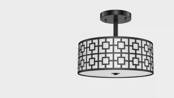 Edwarmlux 3-Light Semi Flush Mount Ceiling Light – 12.6″ Brushed Nickel Drum With White Fabric Shade – E26 Base, Dimmer Compatible