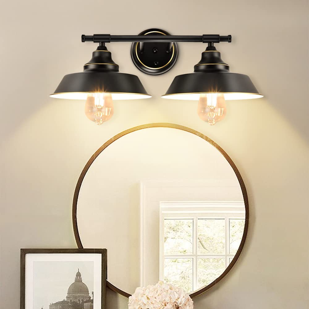 Bathroom Vanity Light Fixtures - 2 Light Farmhouse Wall Sconce Lighting, Industrial Metal Hanging Wall Lamp - WSWL005-B2 1 | Depuley