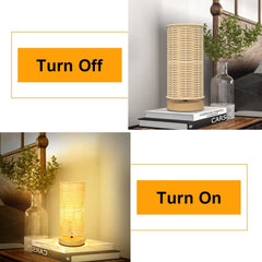 Depuley Rattan Bedside Table Lamp Bedroom Round Nightstand Lamp Bedside Lamps with Solid Wood (Bulb Included) Table Lamp Shades for Living Room Cafe LED Modern Nightstand Desk Lamp with Nature Wood Base - WS-MNT19-60B 4 | Depuley