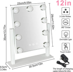 Depuley 14 x 12 In Makeup Vanity Mirror with Lights, 10X Magnification Hollywood Lighted Mirror with 9 Dimmer Led Bulbs, Plug in Light-up Beauty Mirror, Touch Screen Lighted Table Set Mirror, 360° Rotation, White, 35 x 30 cm - WS-MPM3-8B 4 | Depuley