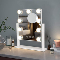 Depuley 14 x 12 In Makeup Vanity Mirror with Lights, 10X Magnification Hollywood Lighted Mirror with 9 Dimmer Led Bulbs, Plug in Light-up Beauty Mirror, Touch Screen Lighted Table Set Mirror, 360° Rotation, White, 35 x 30 cm - WS-MPM3-8B 2 | Depuley