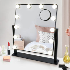 Depuley 18 x 17 In Hollywood Makeup Mirror with 12pcs Dimmable LED Lights, Cosmetic Mirror with 3 Color Light Modes, 360° Adjustable Tabletop Vanity Mirror Light with Touch Control, Detachable 10X Magnification, 47 x 44 cm - WS-MPM4-10B 1 | Depuley
