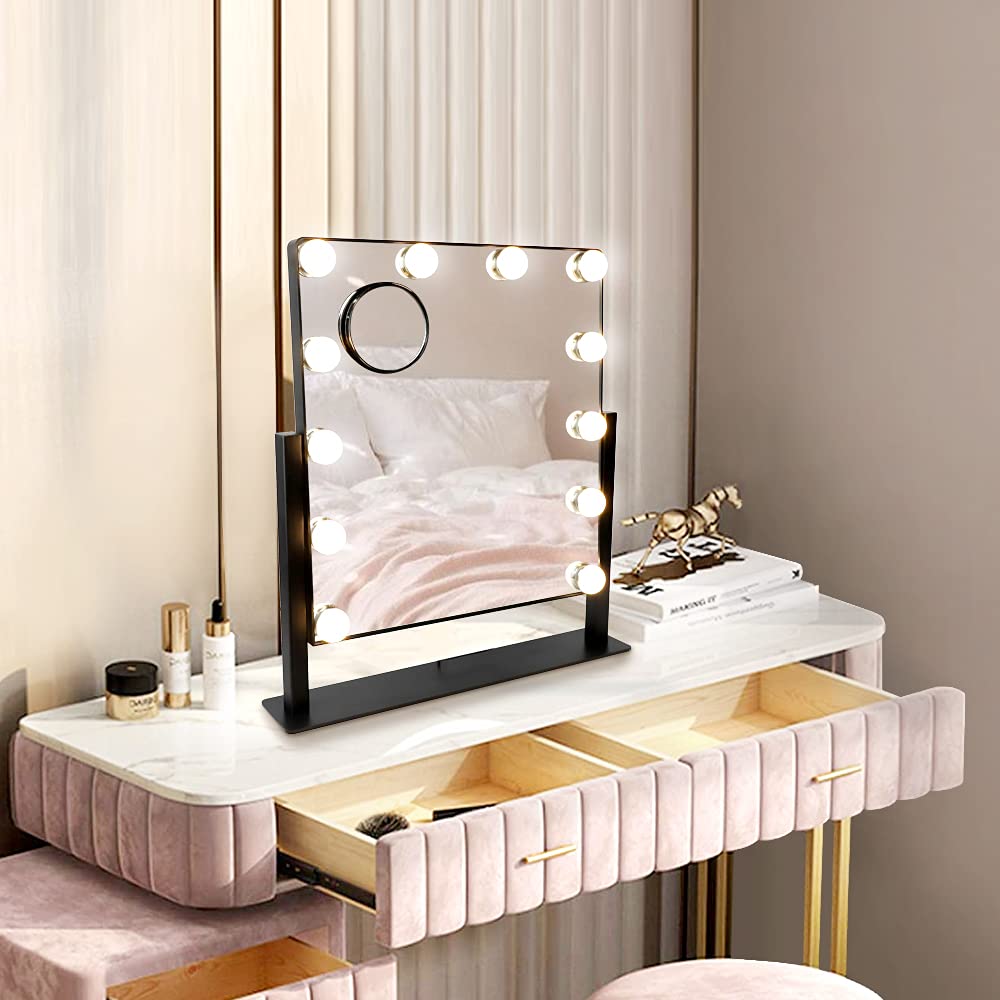 Depuley 18 x 17 In Hollywood Makeup Mirror with 12pcs Dimmable LED Lights, Cosmetic  Mirror with 3 Color Light Modes, 360° Adjustable Tabletop Vanity Mirror  Light with Touch Control, Detachable 10X Magnification, 47 x 44 cm – DEPULEY