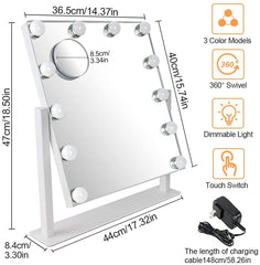 Depuley 18 x 17 In Hollywood Vanity Mirror Lighted Makeup Mirror, Personal Makeup Mirrors with 12pc Dimmable LED Bulbs, Cosmetic Mirrors for 3 Color Lighting, 10X Magnification Mirror, 360° Swivel, Touch Control, 47 x 44 cm - WS-MPM5-10B 3 | Depuley