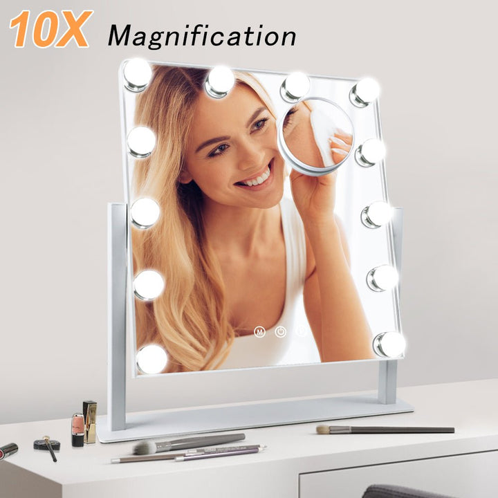 Depuley 18 x 17 In Hollywood Vanity Mirror Lighted Makeup Mirror, Personal Makeup Mirrors with 12pc Dimmable LED Bulbs, Cosmetic Mirrors for 3 Color Lighting, 10X Magnification Mirror, 360° Swivel, Touch Control, 47 x 44 cm - WS-MPM5-10B 8 | Depuley