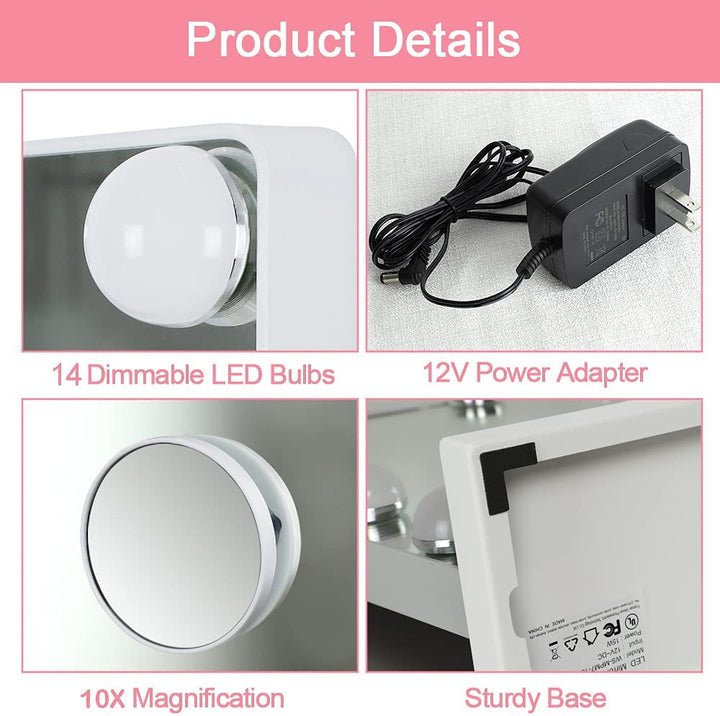 Depuley 20 x 16 In Makeup Vanity Mirror Light, Professional Plug in Light-up Mirror, Hollywood Lighted Vanity Mirror, 3 Color Dimmable Modes with Removable Magnification for Table Beauty Mirror 50 x 40 cm - WS-MPM7-10U 8 | Depuley