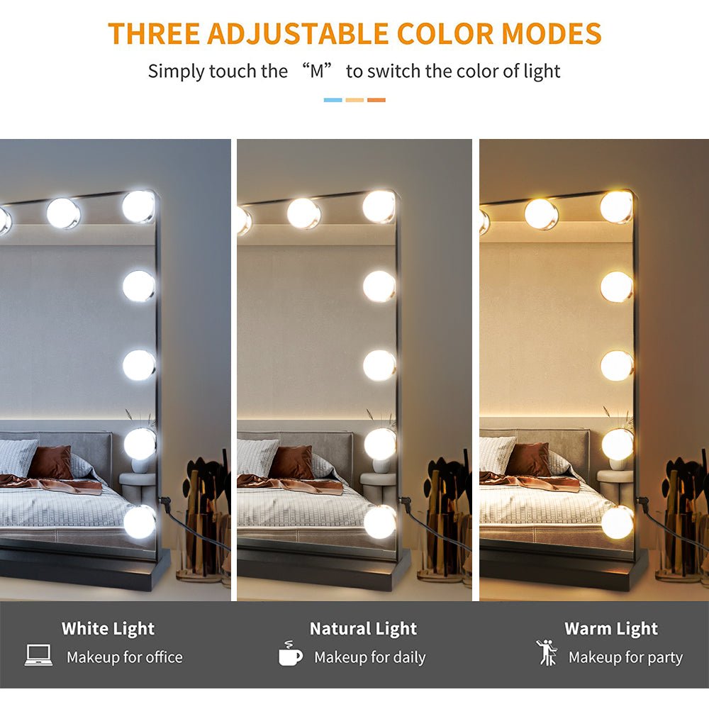 Depuley 23 x 18 in Makeup Vanity Mirror 3 Color Changing 15pcs Dimmable LED Light Bulbs Smart Touch Control Standing Mirror Light Lighted Mirror Wi