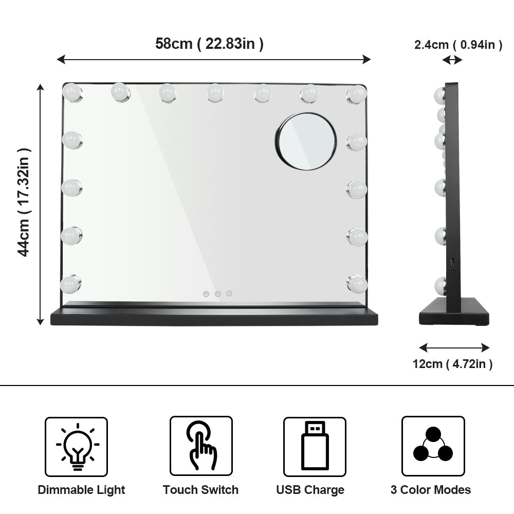 Rectangular makeup mirror with lights on sale