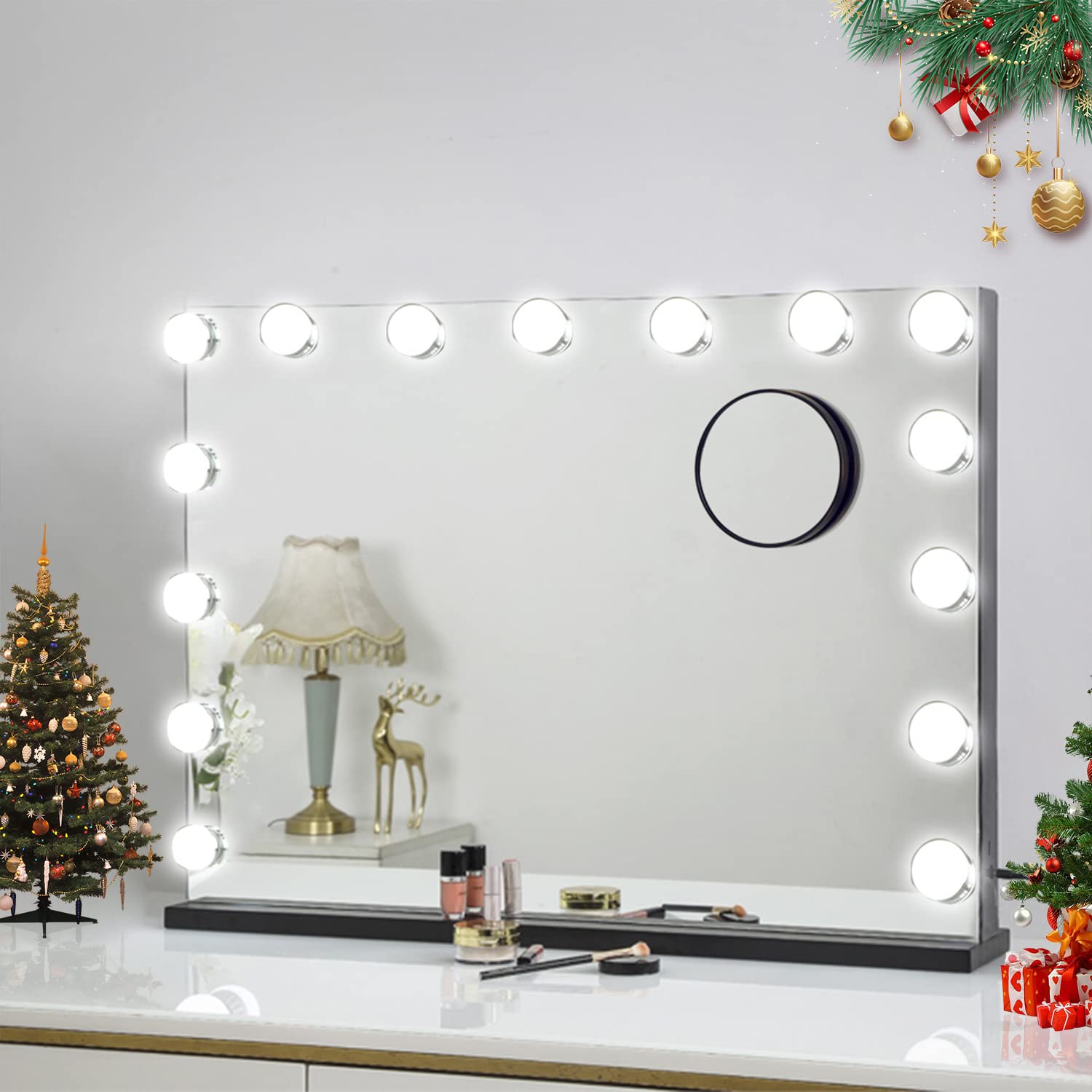 Depuley 23 x 18 in Makeup Vanity Mirror 3 Color Changing 15pcs Dimmable LED Light Bulbs Smart Touch Control Standing Mirror Light Lighted Mirror Wi