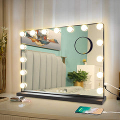 Depuley 23 x 18 In Makeup Vanity Mirror, 3 Color Changing 15Pcs Dimmable LED Light Bulbs, Smart Touch Control Standing Mirror Light, Lighted Mirror with 10X Magnification, Tabletop, Bedroom, Dressing Room, Black, 58 x 44 cm - WS-MPM8-12U 3 | Depuley