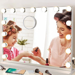 Depuley 23 x 18 In Vanity Mirror with Lights, Hollywood Large Lighted Makeup Mirror with Smart Touch Control Screen & USB-Powered 15 Dimmable LED Lights for Dressing Room, Bedroom, Tabletop, White, 58 x 44 cm - WS-MPM9-12U 3 | Depuley