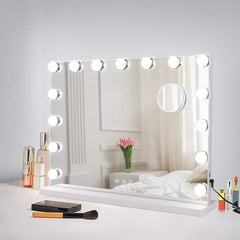 Depuley 23 x 18 In Vanity Mirror with Lights, Hollywood Large Lighted Makeup Mirror with Smart Touch Control Screen & USB-Powered 15 Dimmable LED Lights for Dressing Room, Bedroom, Tabletop, White, 58 x 44 cm - WS-MPM9-12U 2 | Depuley